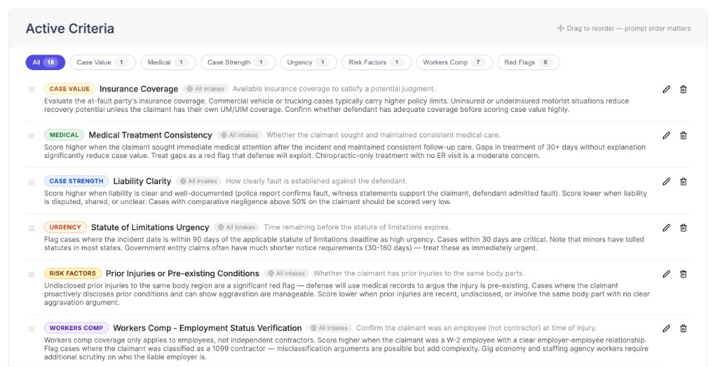 Waypoint Criteria management screen